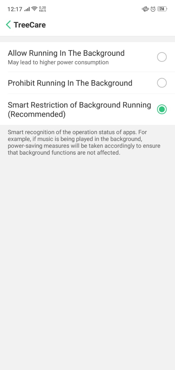 Power saver set to allow background running