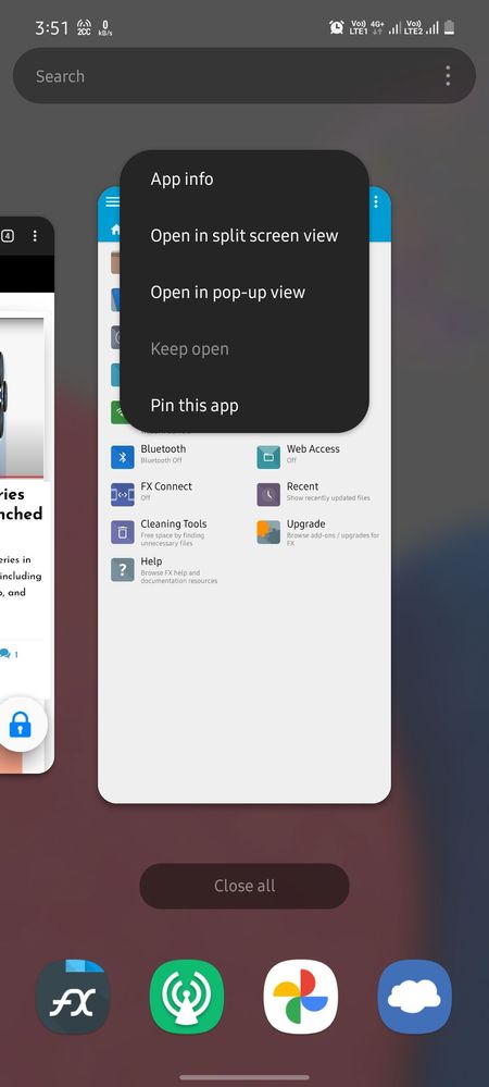 Keep open option in recent apps